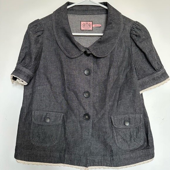Juicy Couture Gray with Lace Details Jacket Top Size Small - Picture 1 of 5